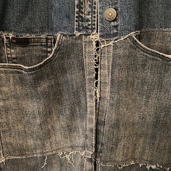 Handmade upcycled boho fringe and crochet patched tattered denim duster jacket - Picture 16 of 17